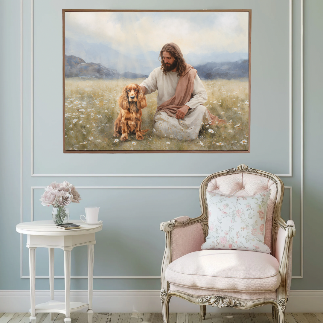 Field of Love Border Collie Dog Framed Canvas