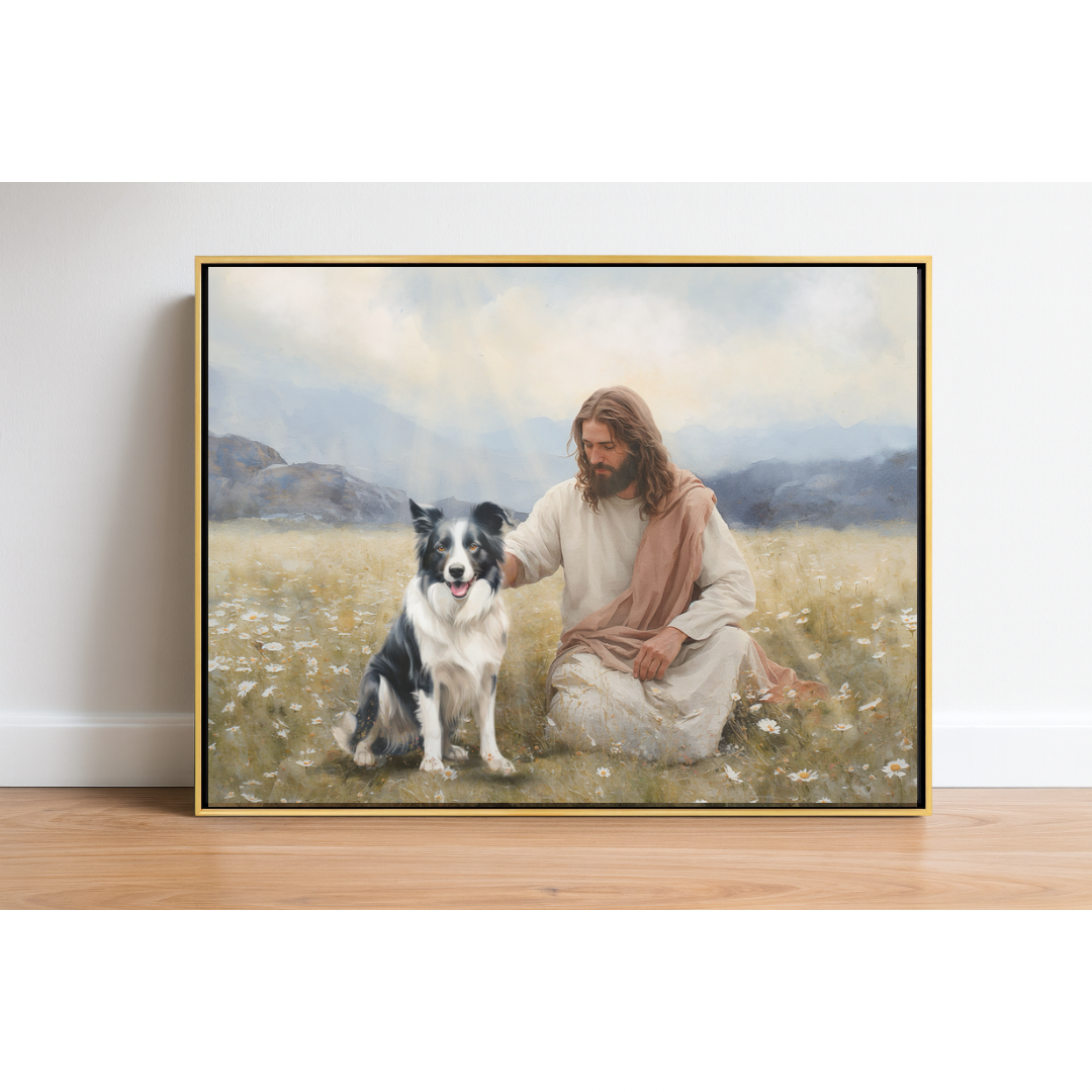Field of Love Border Collie Dog Framed Canvas