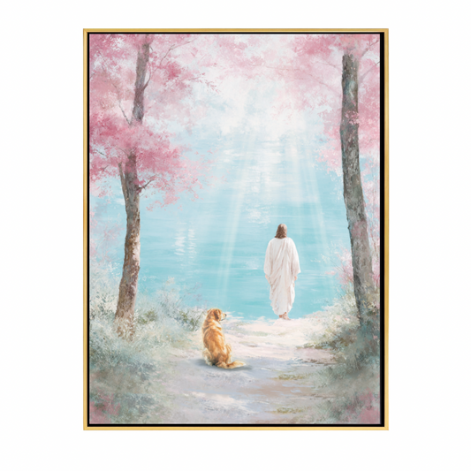Faithful Friend by the Water: Yellow Labrador Framed Canvas