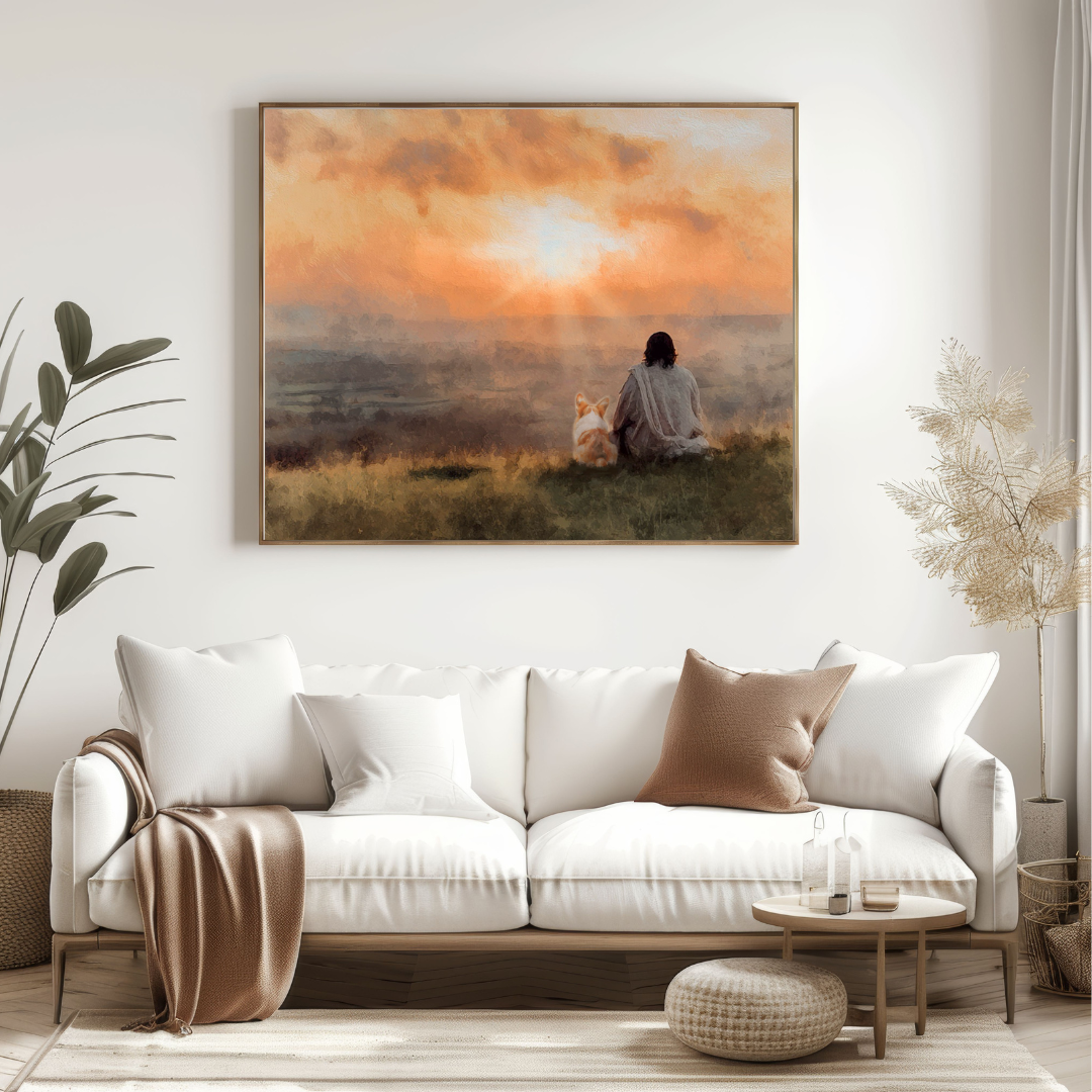 Sunset Pals Chocolate Labrador Framed Canvas
