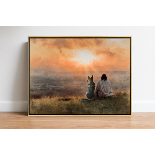 Sunset Pals German Shepherd Framed Canvas