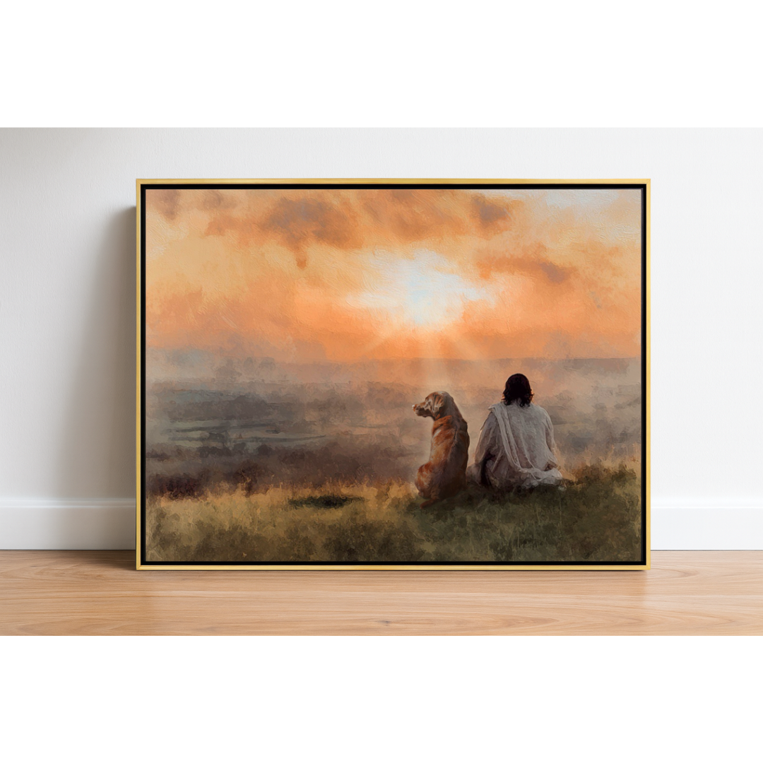 Sunset Pals Chocolate Labrador Framed Canvas
