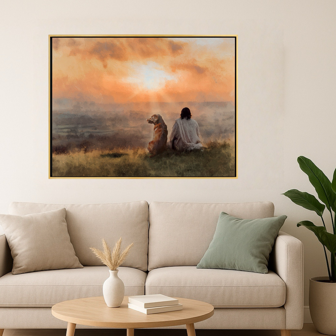 Sunset Pals Chocolate Labrador Framed Canvas