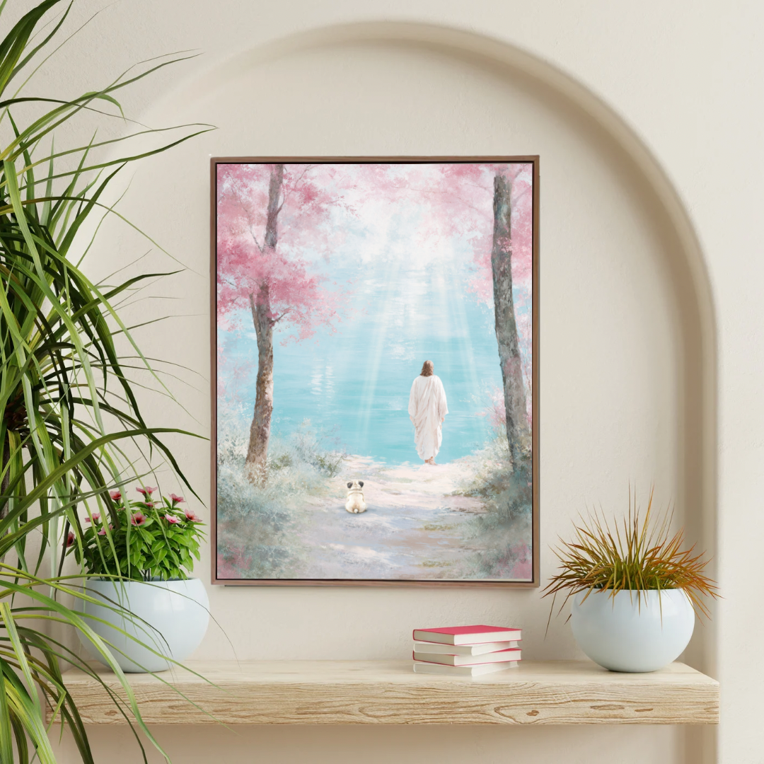 Faithful Friend by the Water: Black Labrador Framed Canvas