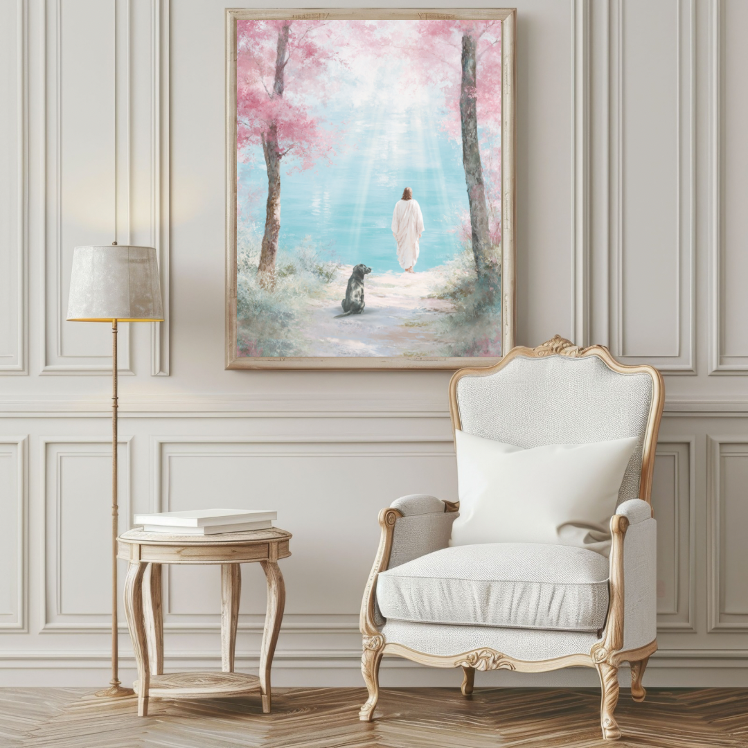 Faithful Friend by the Water: Black Labrador Framed Canvas