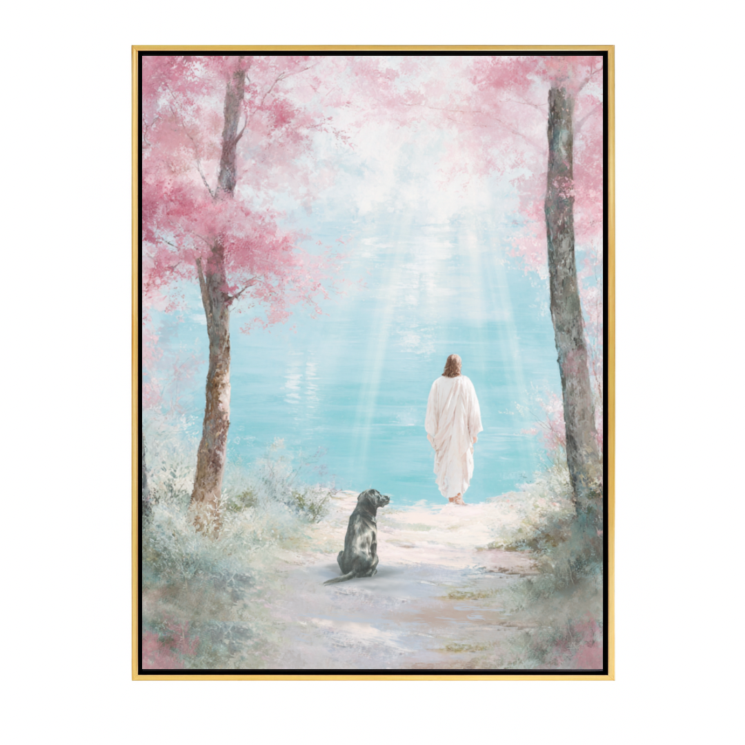 Faithful Friend by the Water: Black Labrador Framed Canvas