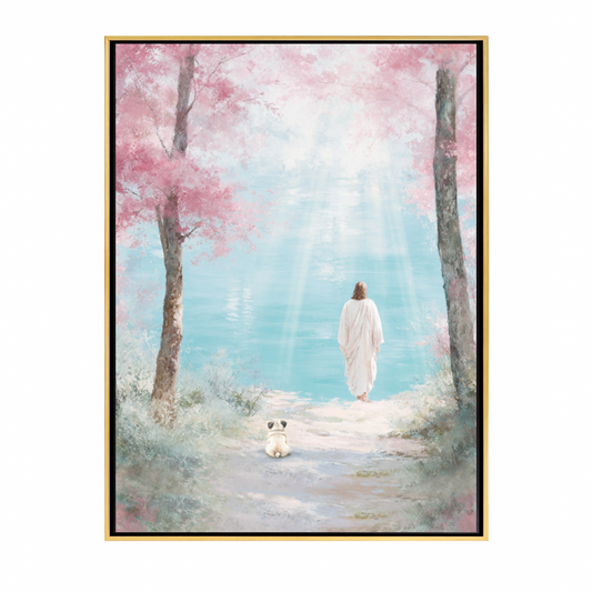Faithful Friend by the Water: Pug Framed Canvas