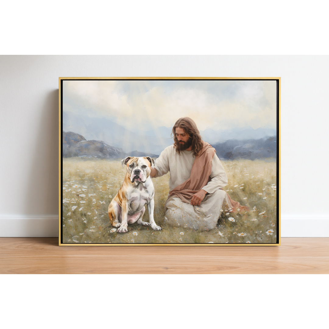 Field of Love American Bulldog Framed Canvas