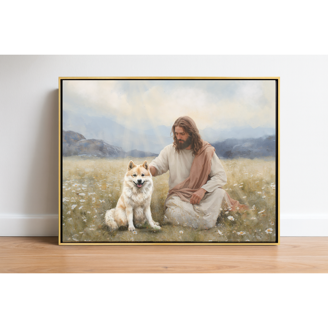 Field of Love Hokkaido Dog Framed Canvas