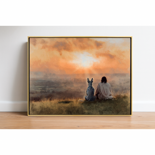 Sunset Pals Doberman (with tail intact) Framed Canvas