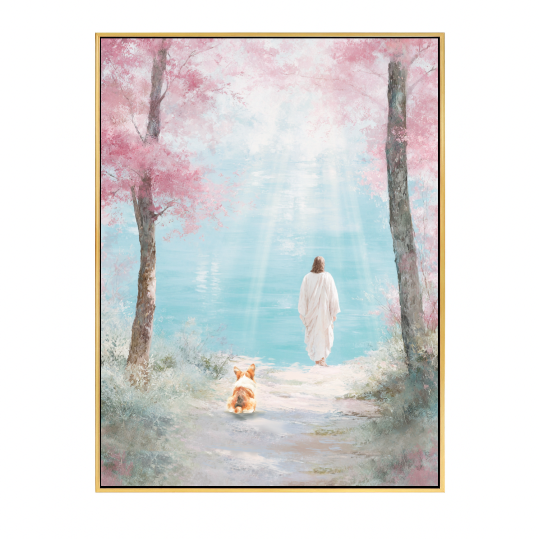 Faithful Friend by the Water: Pomeranian Framed Canvas