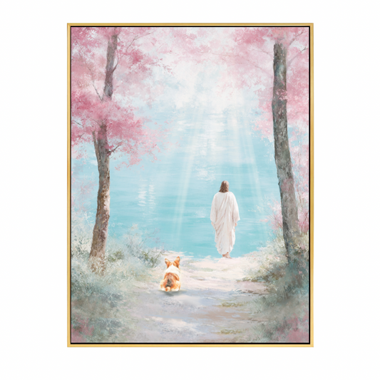 Faithful Friend by the Water: Pomeranian Framed Canvas