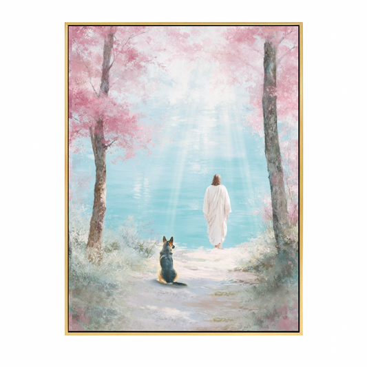 Faithful Friend by the Water: German Shepherd Framed Canvas